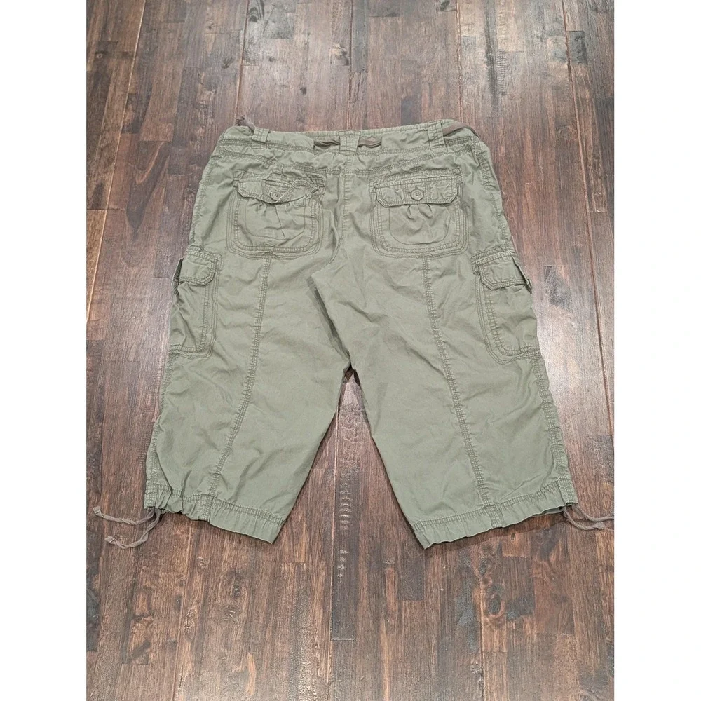 Willi Smith Capri Pants Womens 14 Green Cargo Drawstring‎ Pockets Cropped Y2K - Picture 7 of 8